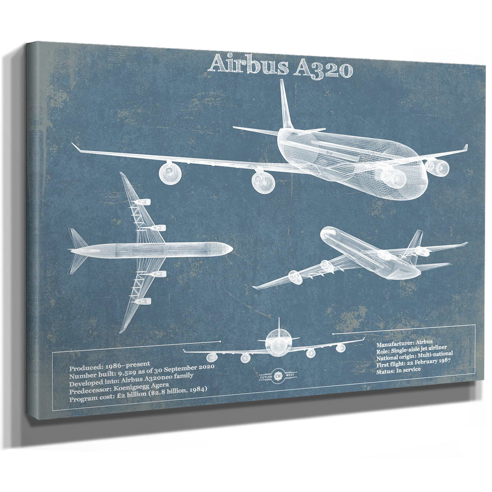 Airbus A320 Vintage Aviation Blueprint Print
