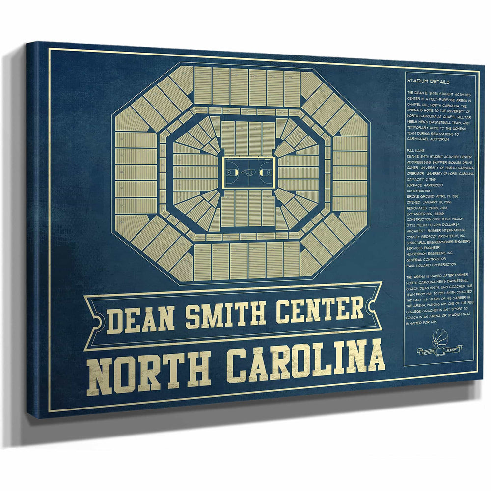 Dean E. Smith Center North Carolina Tar Heels NCAA College Basketball Blueprint Art