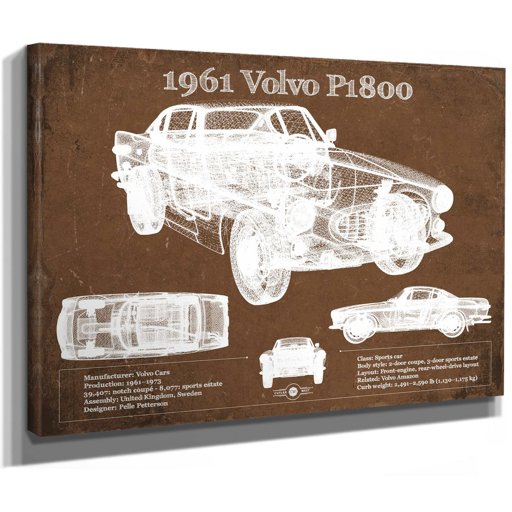 1961 Volvo P1800 Vintage Blueprint Auto Print