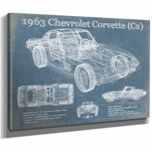 1963 Chevrolet Corvette (C2) Vintage Blueprint Auto Print