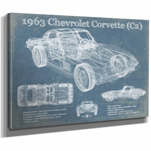 1963 Chevrolet Corvette (C2) Vintage Blueprint Auto Print