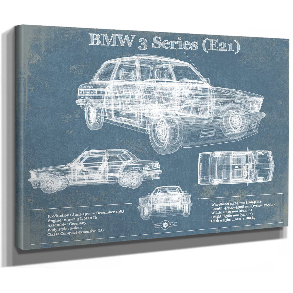 BMW 3 Series E21 Vintage Blueprint Auto Print