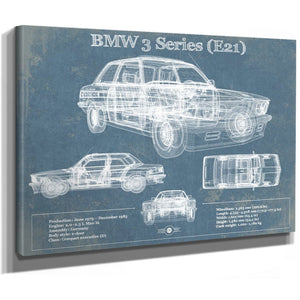 BMW 3 Series E21 Vintage Blueprint Auto Print