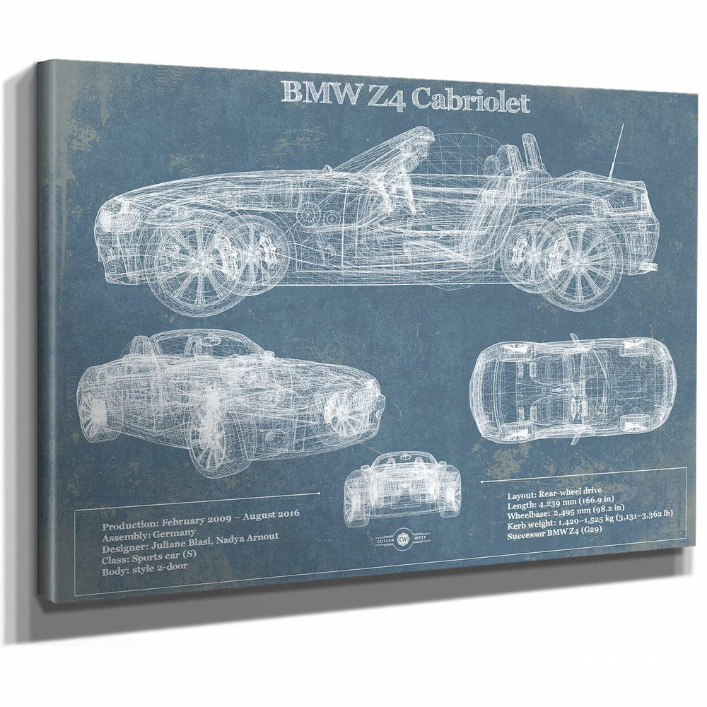 BMW Z4 Cabriolet Vintage Blueprint Auto Print