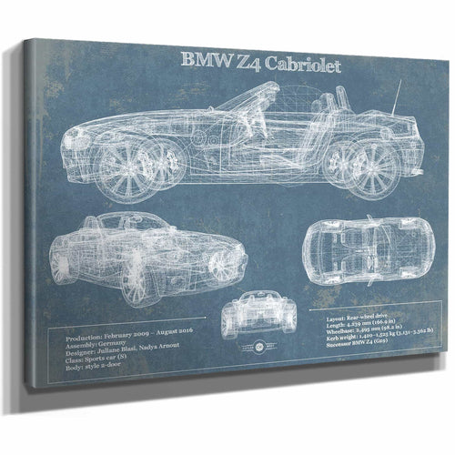 BMW Z4 Cabriolet Vintage Blueprint Auto Print