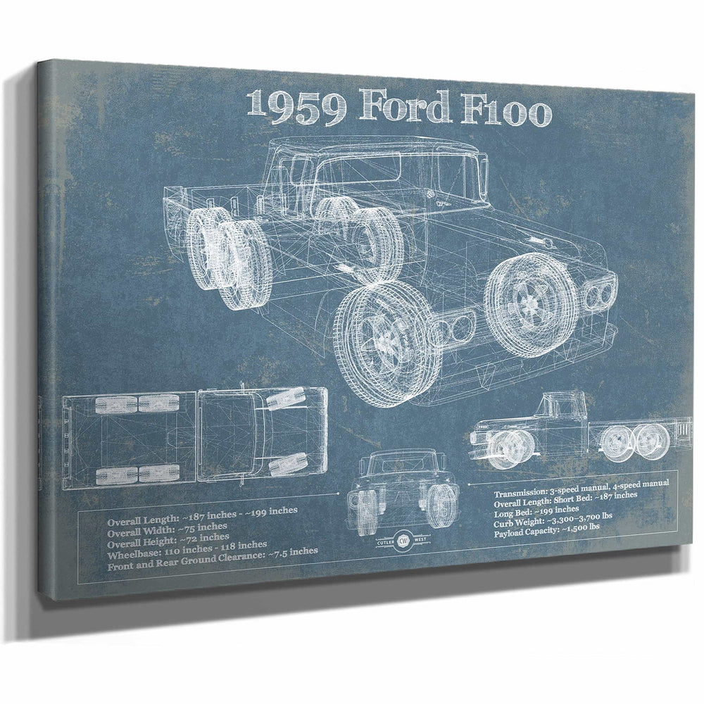 Vintage 1959 Ford F100 Blueprint Auto Print