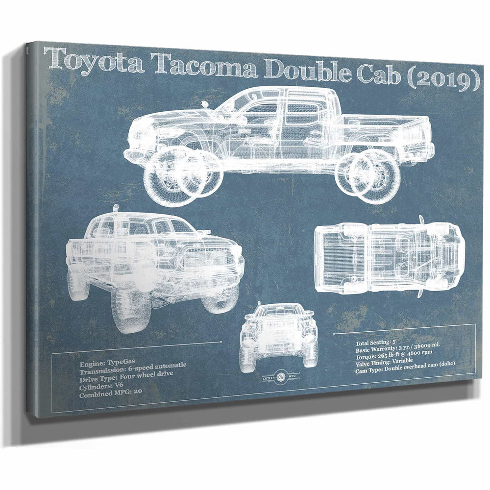 Toyota Tacoma Double Cab (2019) Vintage Blueprint Auto Print