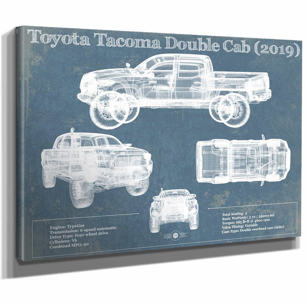 Toyota Tacoma Double Cab (2019) Vintage Blueprint Auto Print