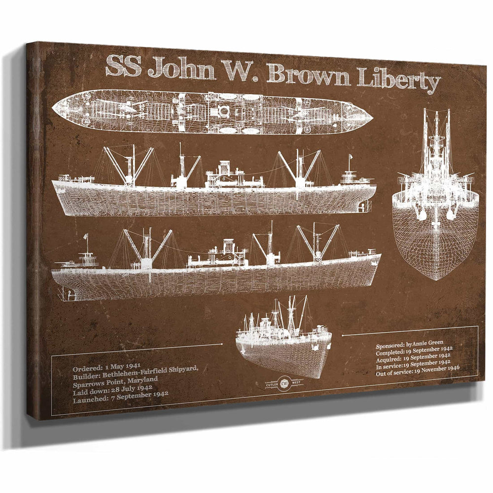 SS John W. Brown Liberty ship Blueprint Original Military Wall Art - Customizable