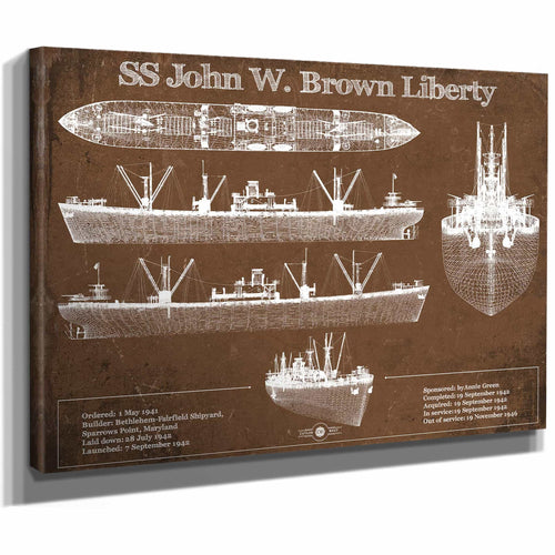 SS John W. Brown Liberty ship Blueprint Original Military Wall Art - Customizable