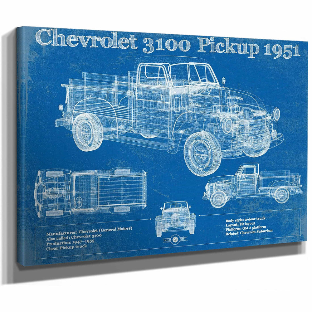 1951 Chevy 3100 Pickup - Blueprint Vintage Auto Print