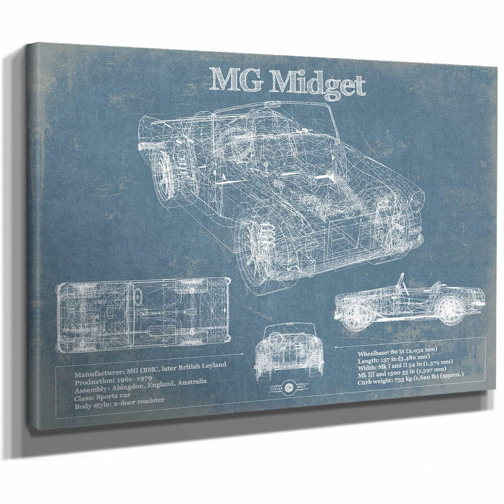 MG Midget Vintage Blueprint Auto Print
