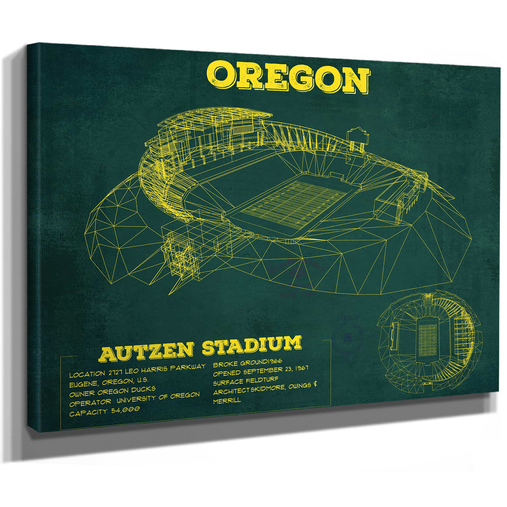 Vintage Autzen Stadium Blueprint - Oregon Ducks Football Print