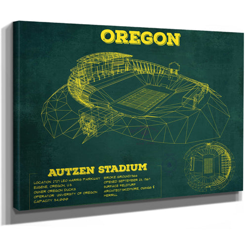 Vintage Autzen Stadium Blueprint - Oregon Ducks Football Print