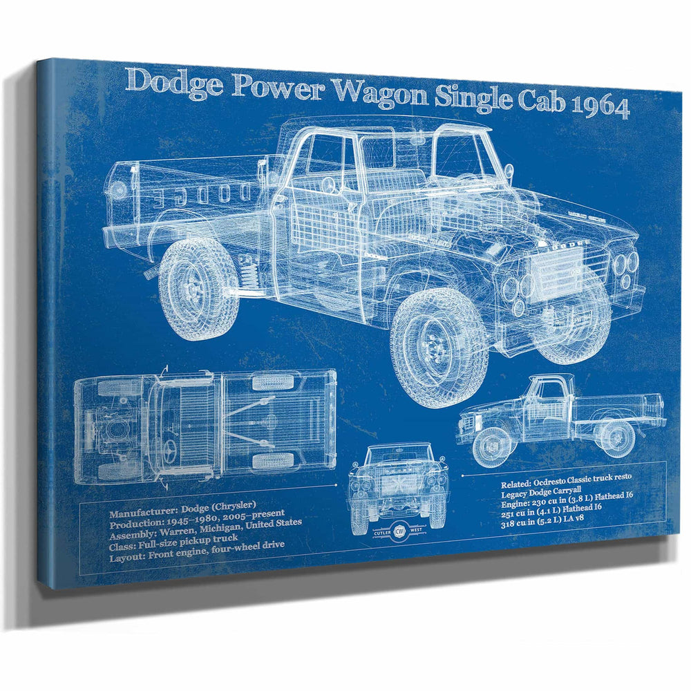 Dodge Power Wagon Single Cab 1964 Vintage Blueprint Auto Print