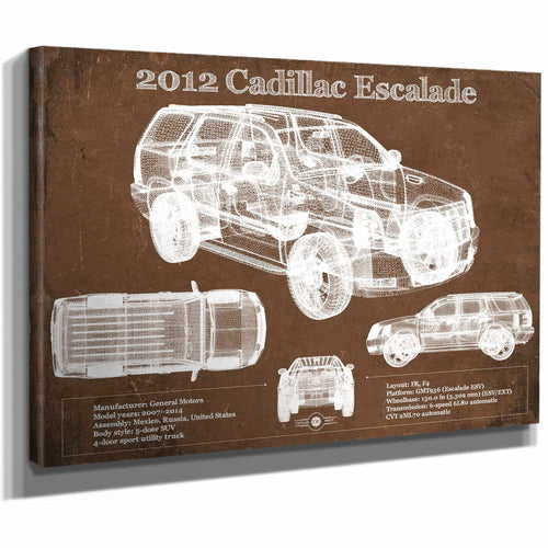 2012 Cadillac Escalade Blueprint Vintage Auto Print