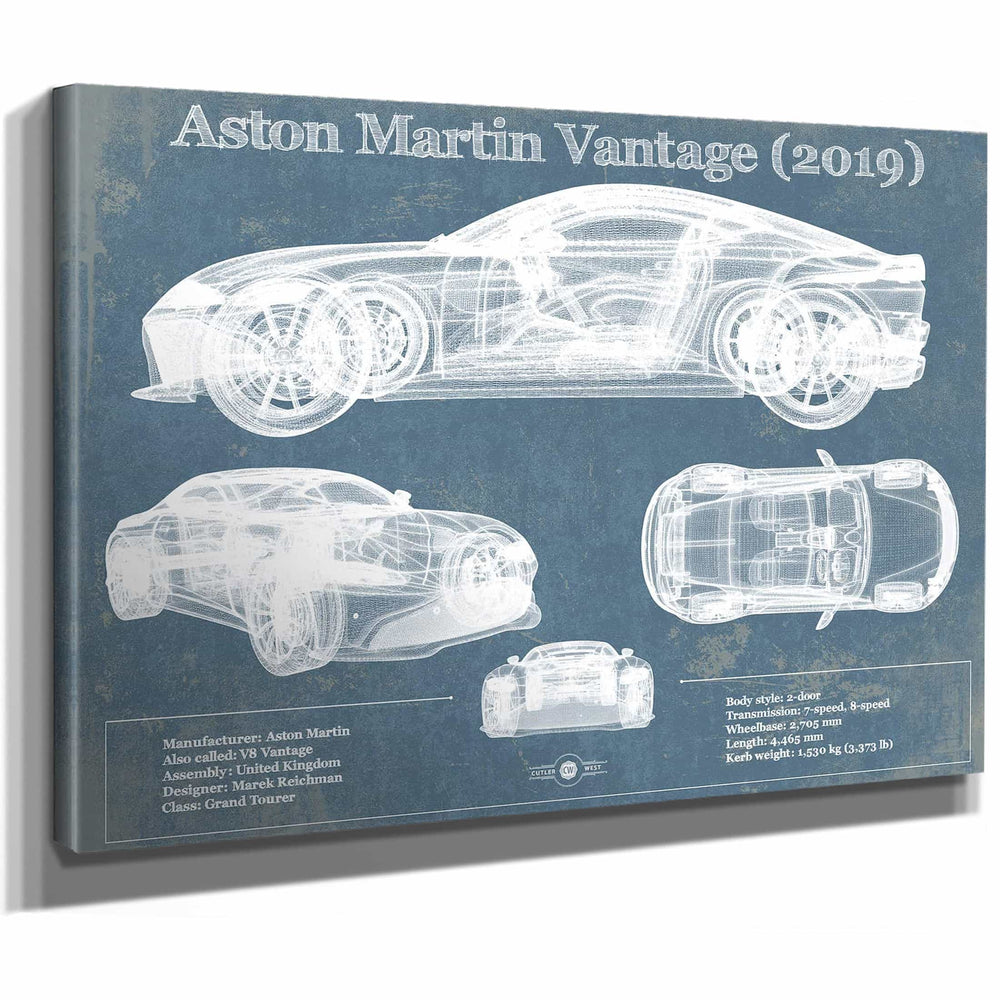 Aston Martin Vantage (2019) Vintage Blueprint Auto Print