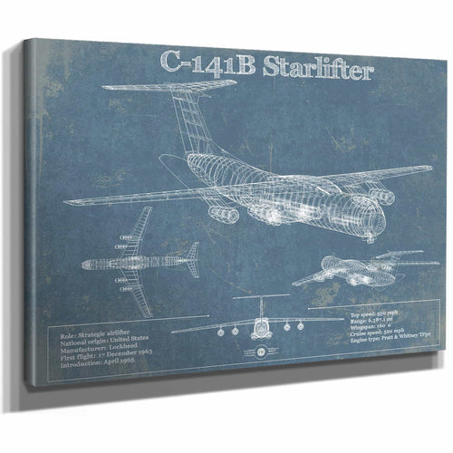 C-141B Starlifter Vintage Aviation Blueprint Military Print