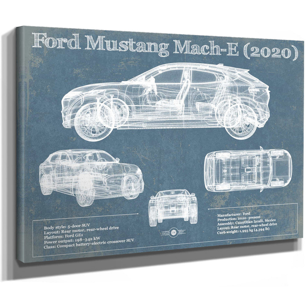 Ford Mustang Mach-E 2020 Blueprint Vintage Auto Print