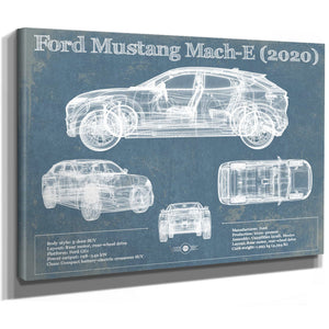 Ford Mustang Mach-E 2020 Blueprint Vintage Auto Print