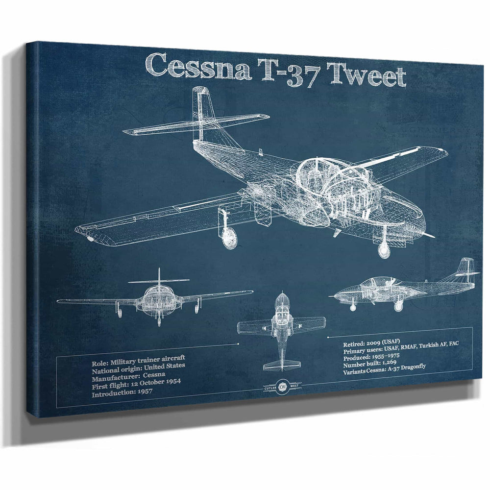 Cessna T-37 Tweet Trainer Aircraft Original Blueprint Art