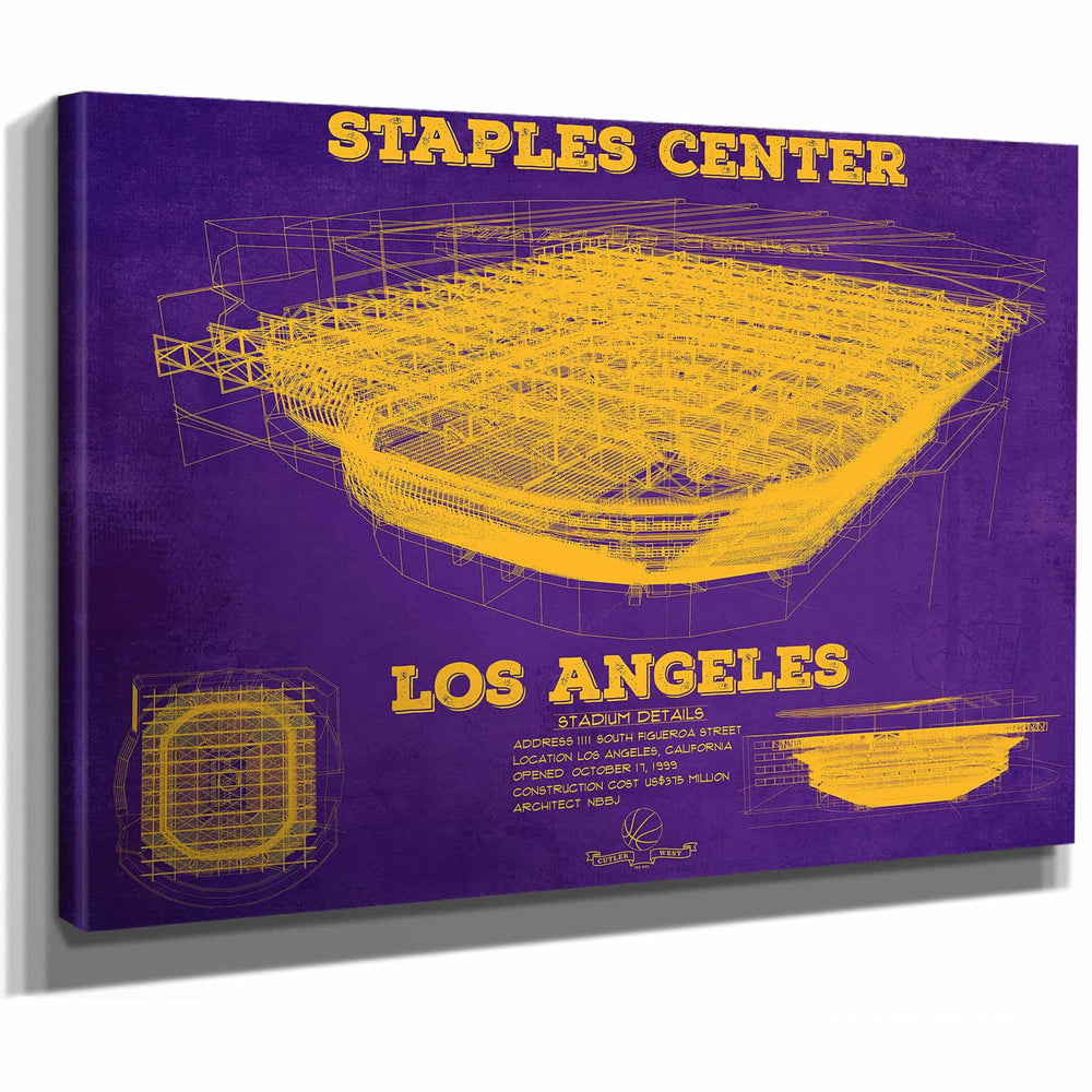 LA Lakers - Staples Center Vintage Blueprint NBA Basketball NBA Team Color Print