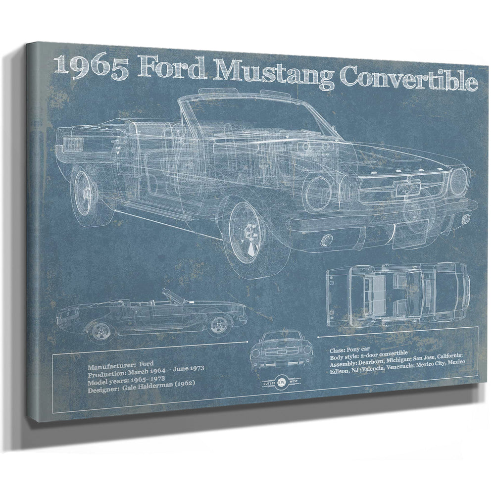1965 Mustang Convertible Blueprint Vintage Auto Print