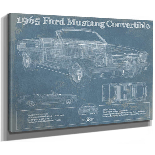 1965 Mustang Convertible Blueprint Vintage Auto Print