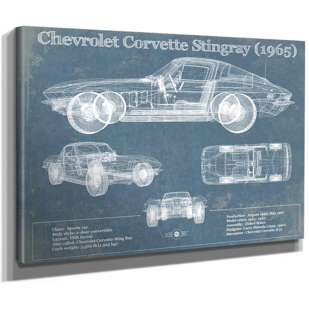 Chevrolet Corvette Stingray 1965 Blueprint Vintage Auto Print