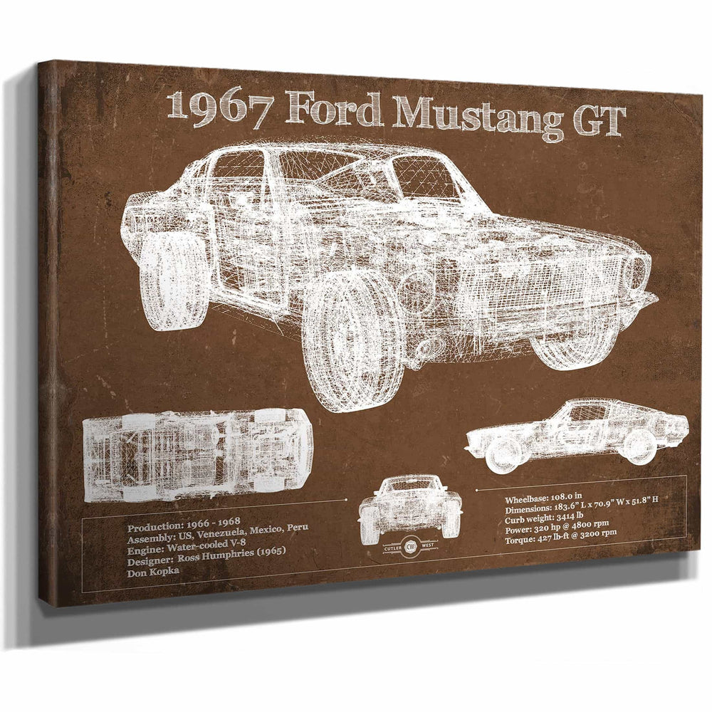 1967 Ford Mustang GT Blueprint Vintage Auto Print