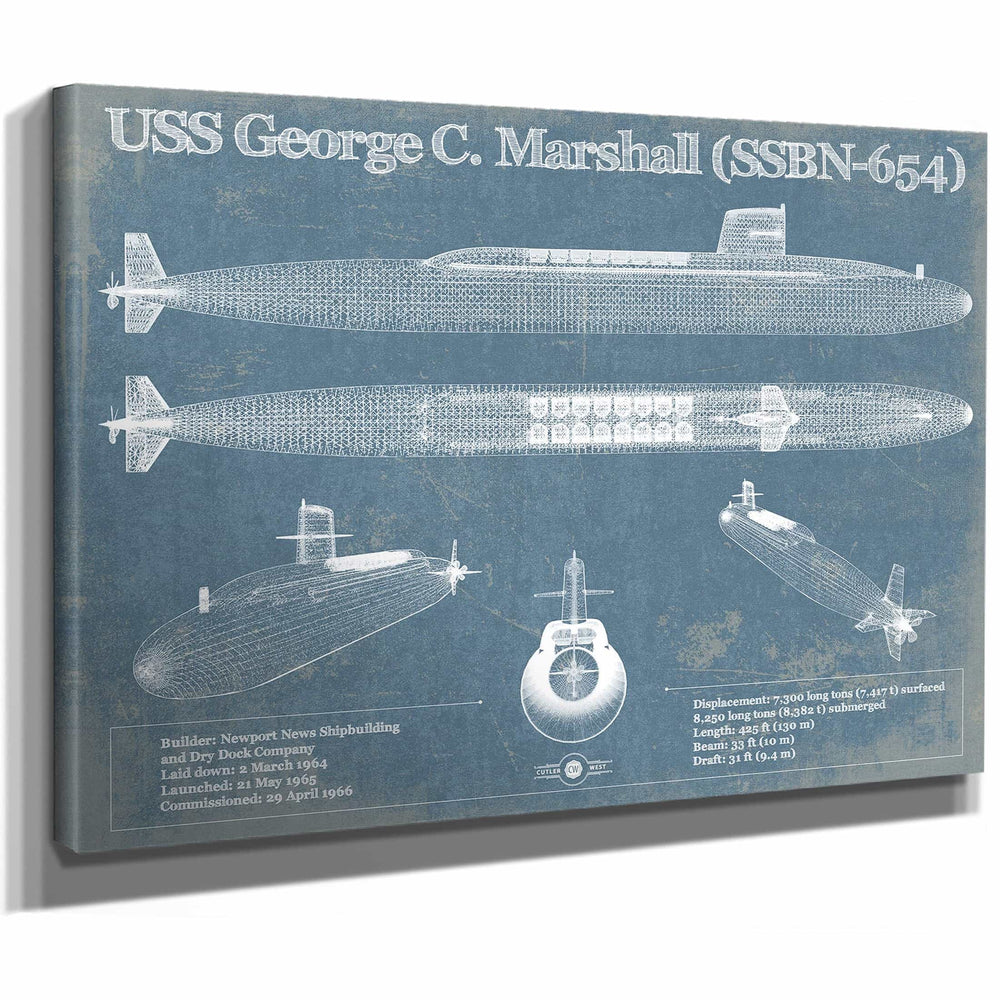 USS George C. Marshall (SSBN-654) Blueprint Original Military Wall Art - Customizable