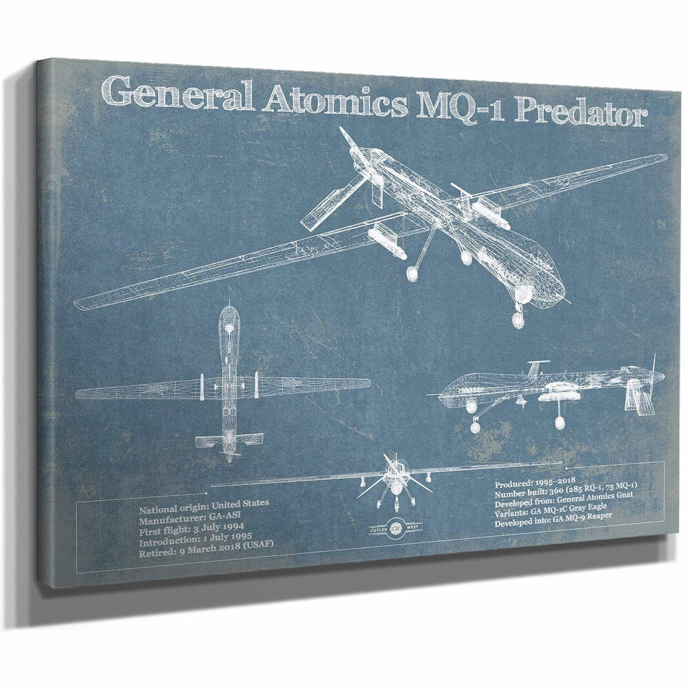 General Atomics MQ-1 Predator Vintage UAV Blueprint Military Print