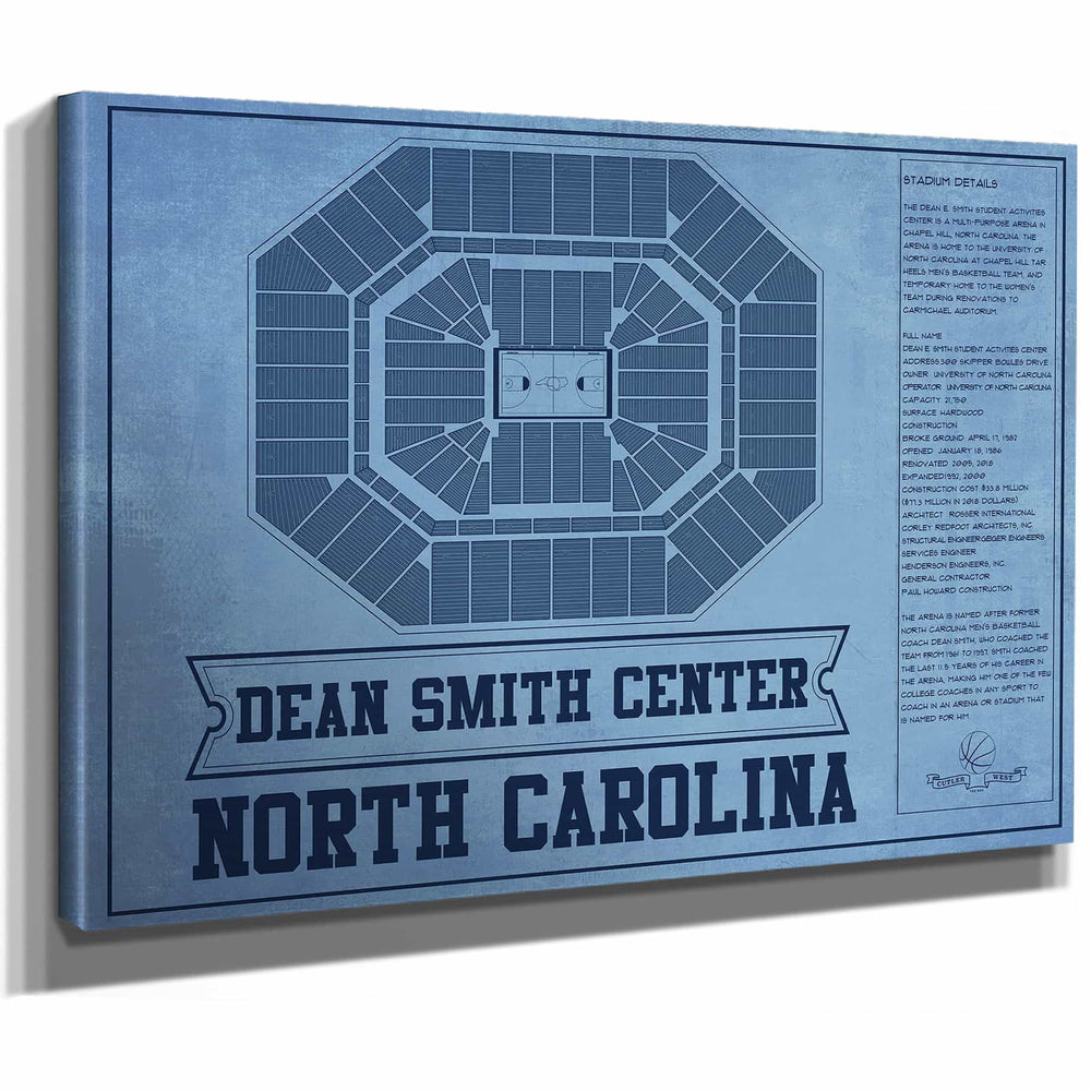 Dean E. Smith Center North Carolina Tar Heels Team Colors NCAA College Basketball Blueprint Art