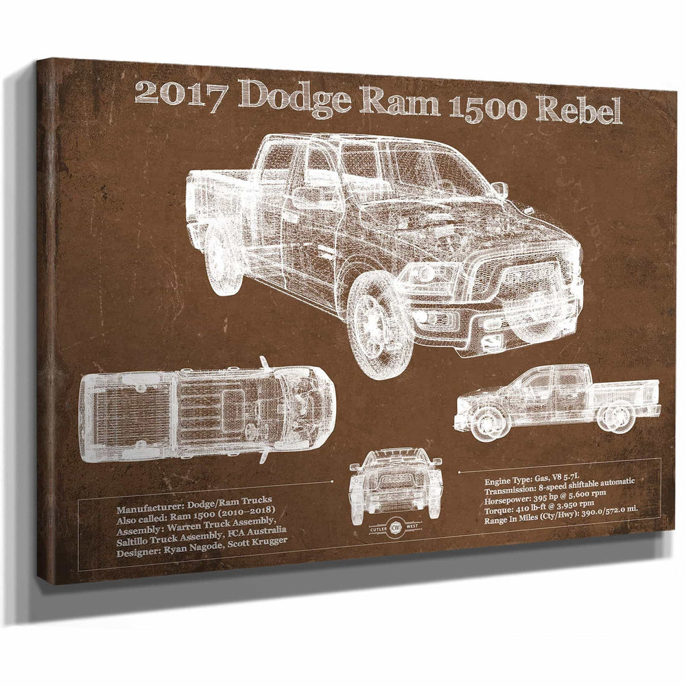 2017 Dodge Ram 1500 Rebel Truck Vintage Blueprint Auto Print