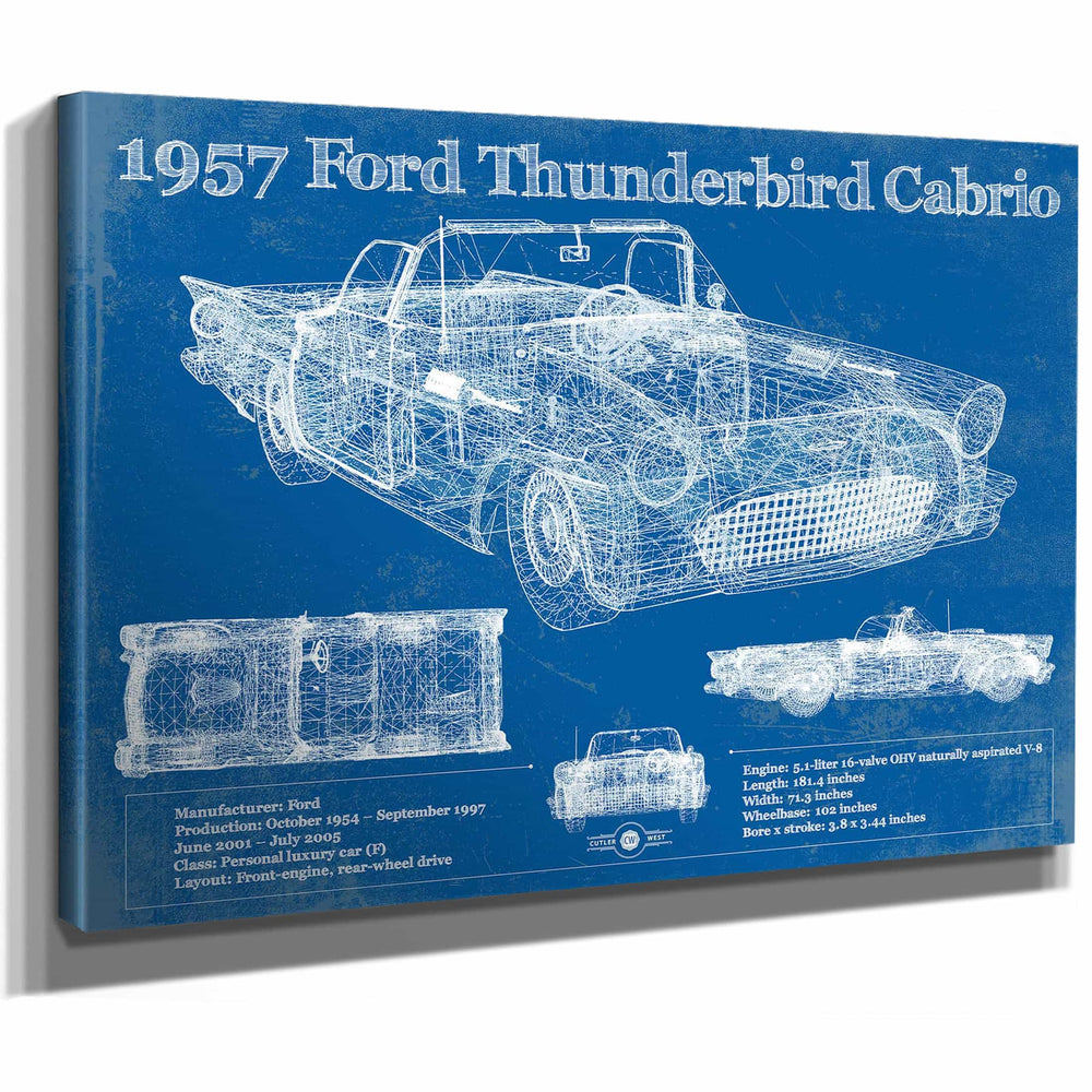 1957 Ford Thunderbird Cabrio Blueprint Vintage Auto Print