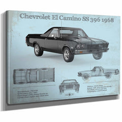 Chevrolet El Camino SS 396 1968 Vintage Blueprint Auto Print
