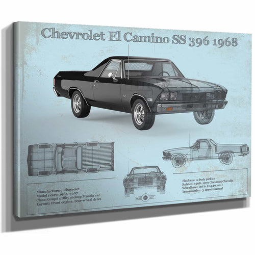 Chevrolet El Camino SS 396 1968 Vintage Blueprint Auto Print
