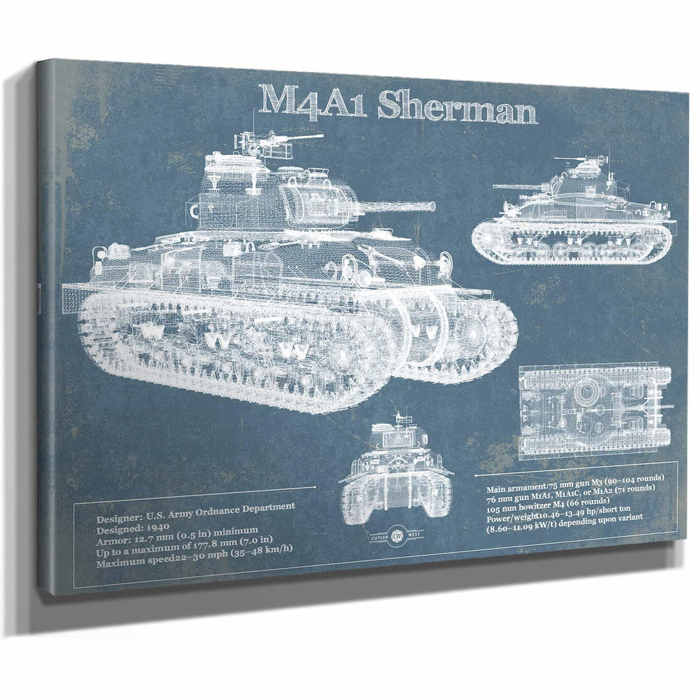 M4A1 Sherman Tank Vintage Blueprint Print