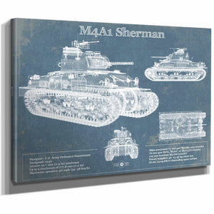 M4A1 Sherman Tank Vintage Blueprint Print