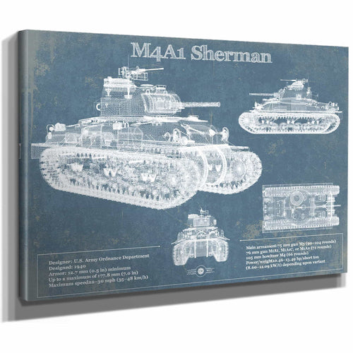 M4A1 Sherman Tank Vintage Blueprint Print
