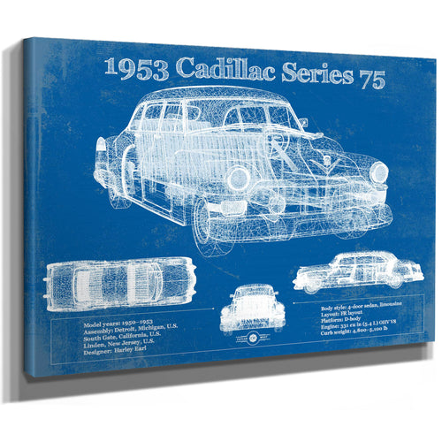 1953 Cadillac Series 75 Vintage Blueprint Auto Print