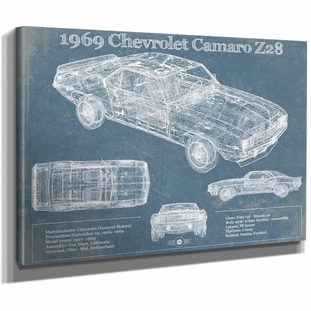 1969 Chevrolet Camaro Z28 Blueprint Vintage Auto Patent Print