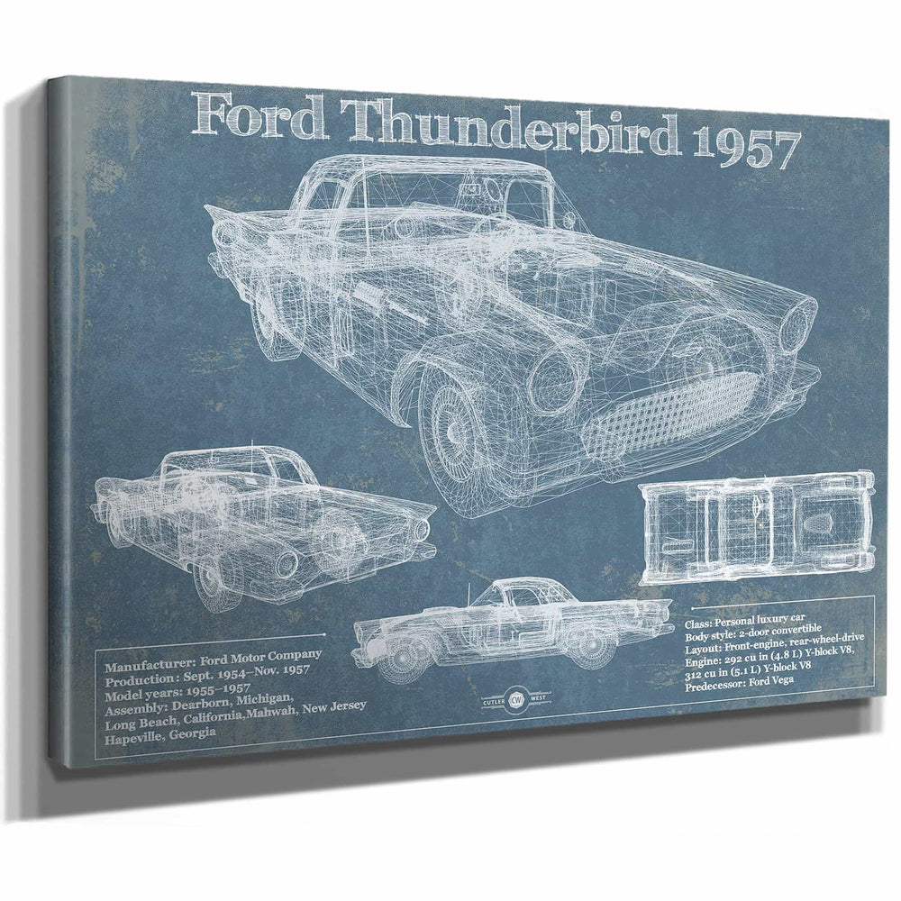 Ford Thunderbird 1957 Blueprint Vintage Auto Print