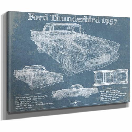 Ford Thunderbird 1957 Blueprint Vintage Auto Print