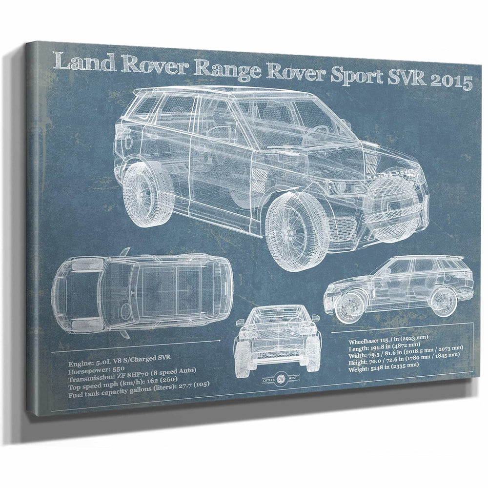 Land Rover Range Rover Sport SVR 2015 Vintage Blueprint Auto Print