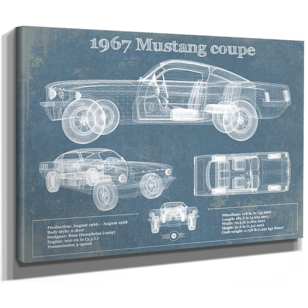 1967 Mustang coupe Blueprint Vintage Auto Print