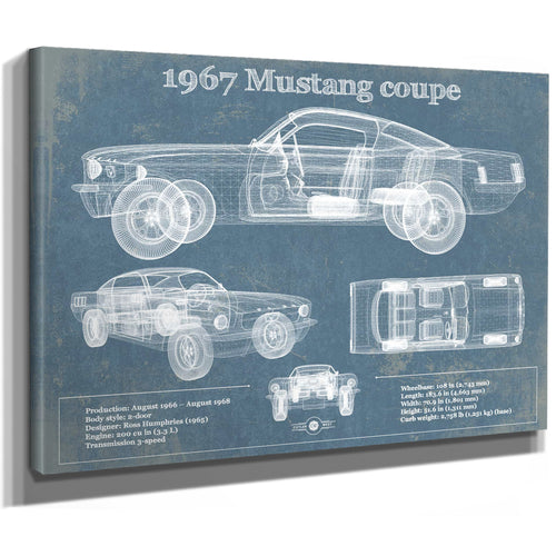1967 Mustang coupe Blueprint Vintage Auto Print