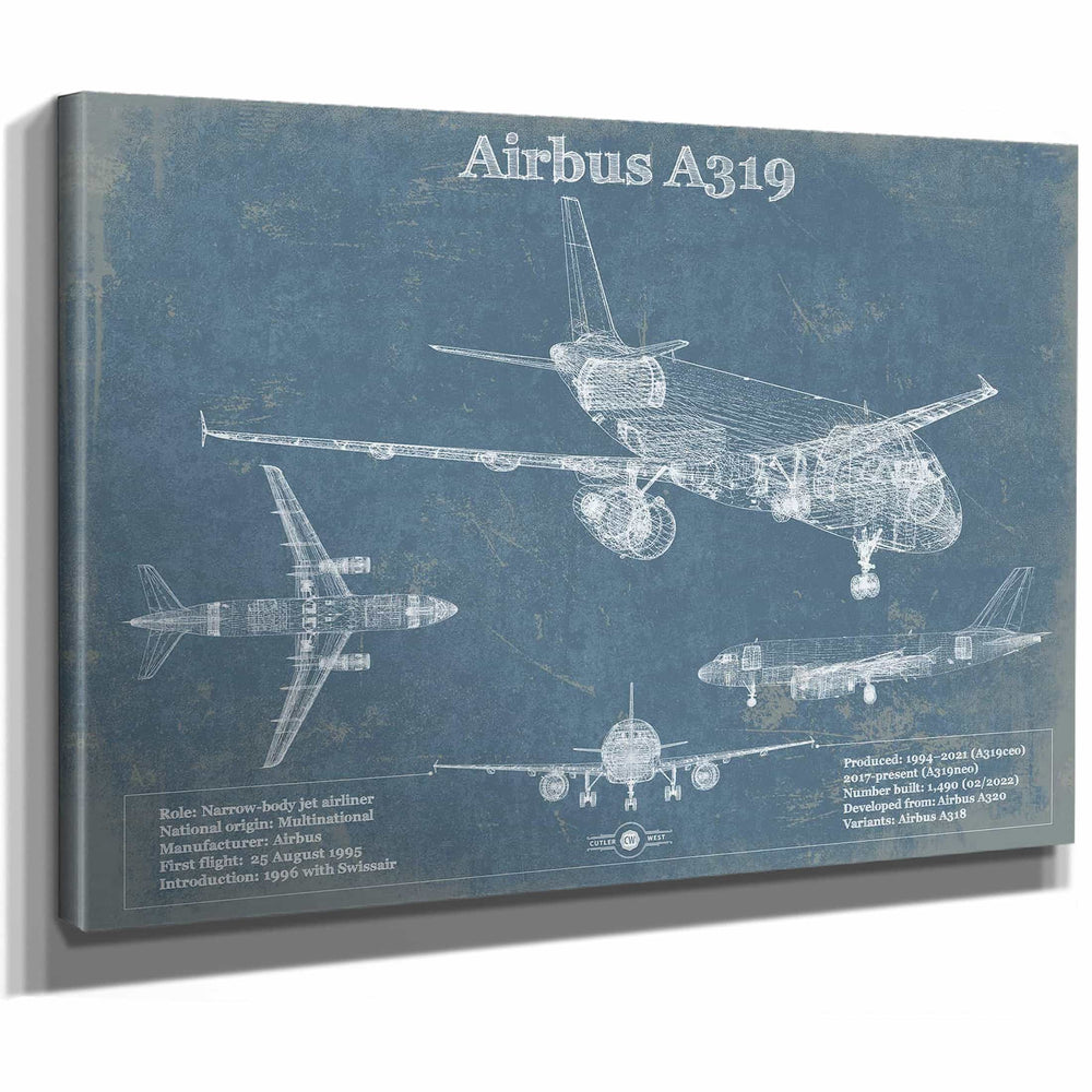 Airbus A319 Vintage Aviation Blueprint Print