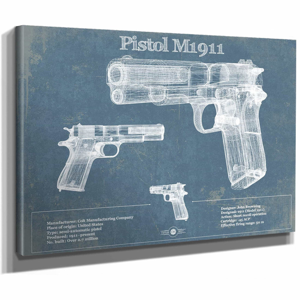 Pistol M1911 Blueprint Vintage Gun Print