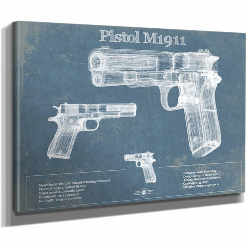 Pistol M1911 Blueprint Vintage Gun Print
